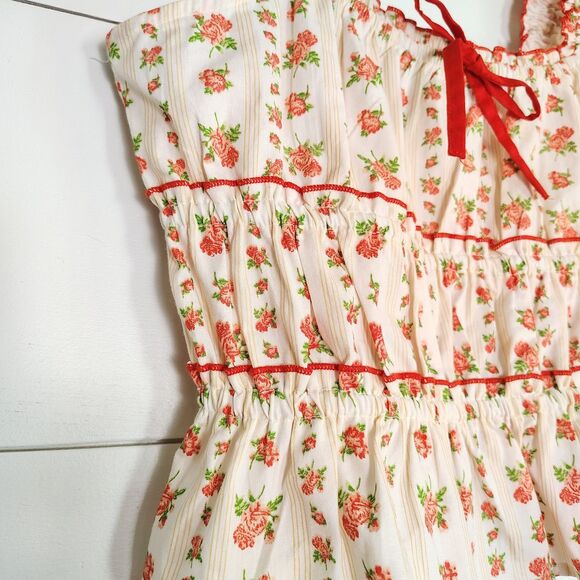 Coquette Floral Ruffle Peplum Top Bow Milkmaid Cottagecore Romantic Feminine L - Picture 4 of 10